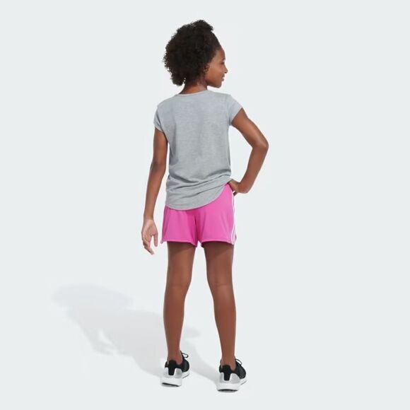 Adidas Girls Aeroready 3-Striped Pacer Mesh Gym Running Shorts Lucid Fuchsia L - Picture 2 of 5